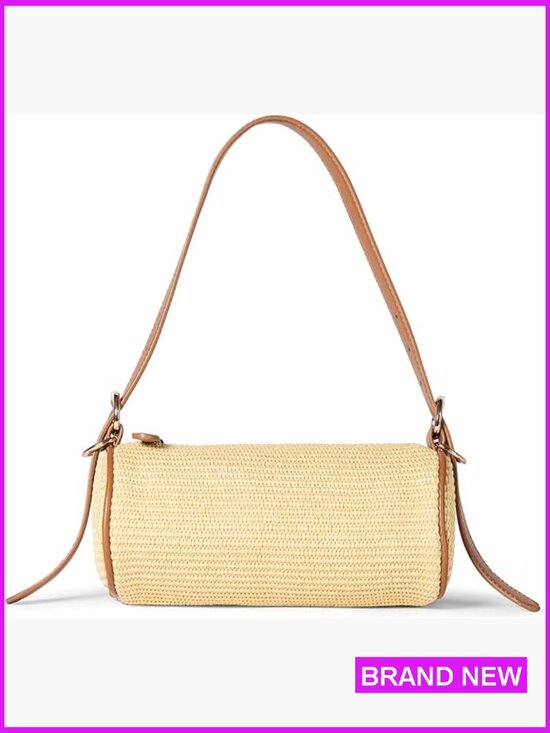 Handbags - Straw Barrel Bag Shoulder Handbag Woven Tote Crossbody Bucket Bag Summer Chic
